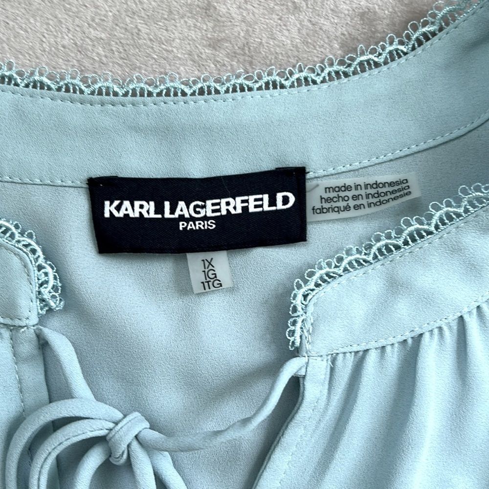 *Karl Lagerfeld* Paris Sz 1X Seafoam Green Embroidered Puff Sleeve Lace Tunic - Picture 2 of 11